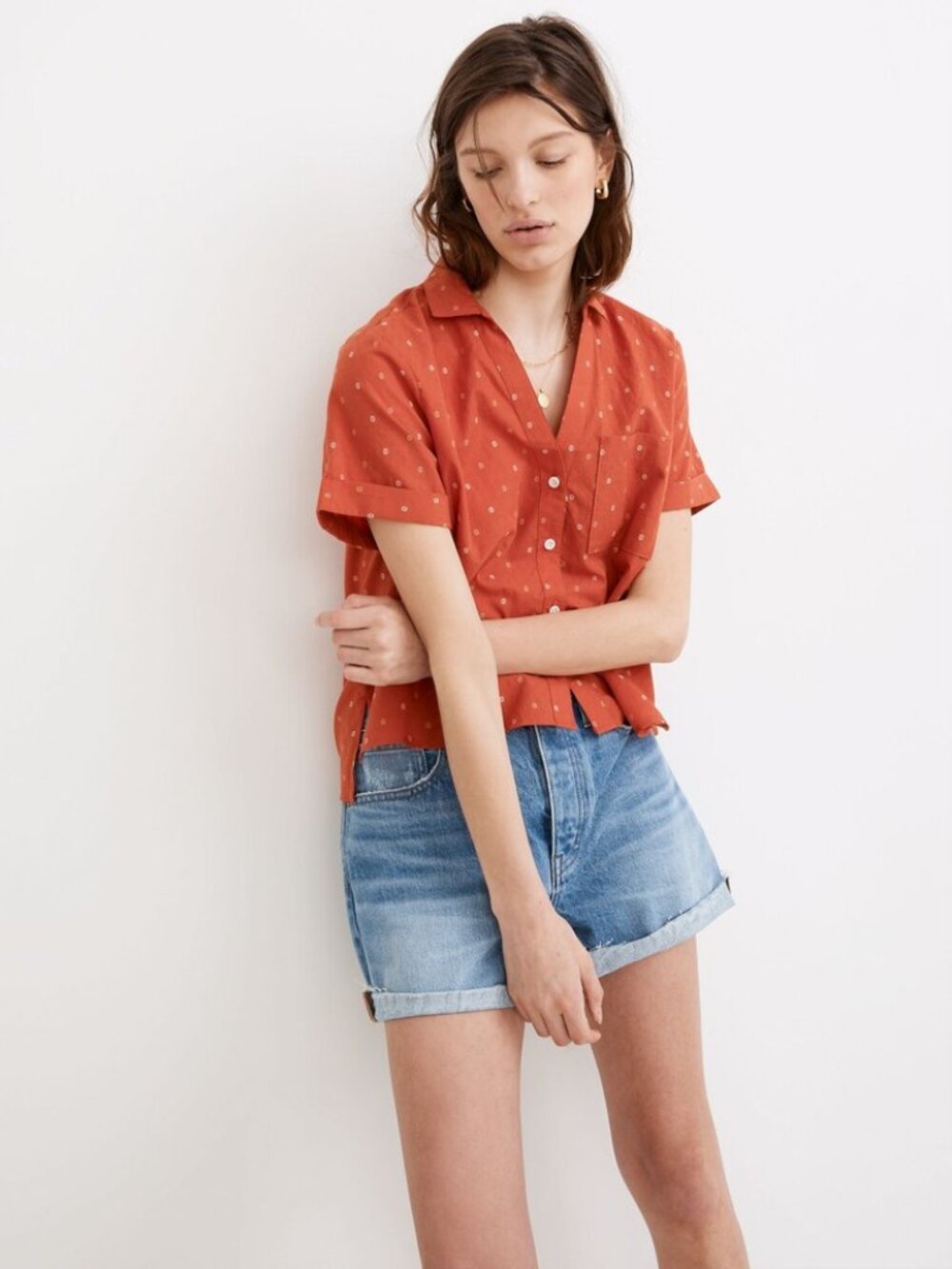 Madewell V-Neck Pocket Shirt in Floral Jacquard Size M